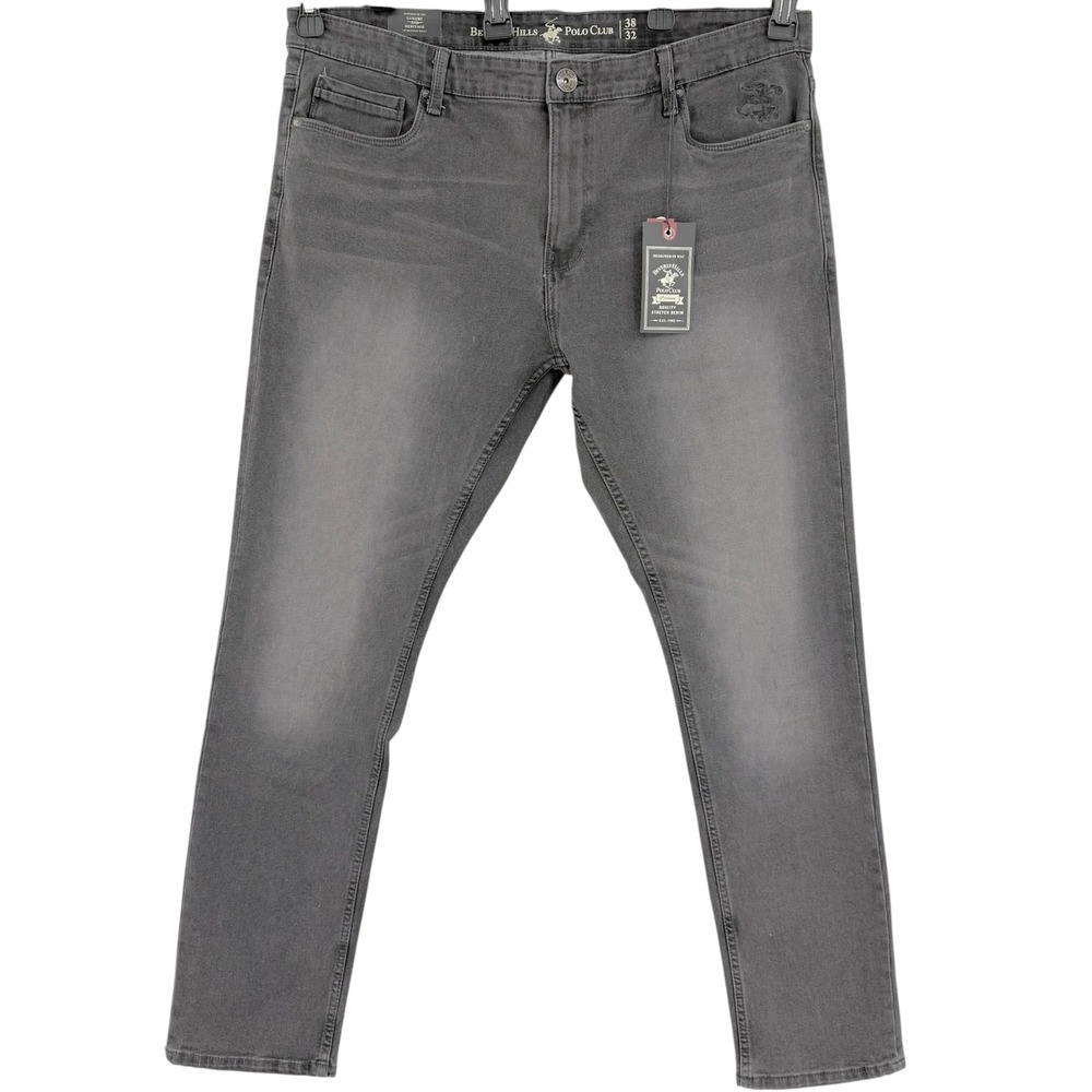 Beverly Hills Polo Club Men's Slim Fit Stretch Grey Denim Jeans Size 38x32 NWT